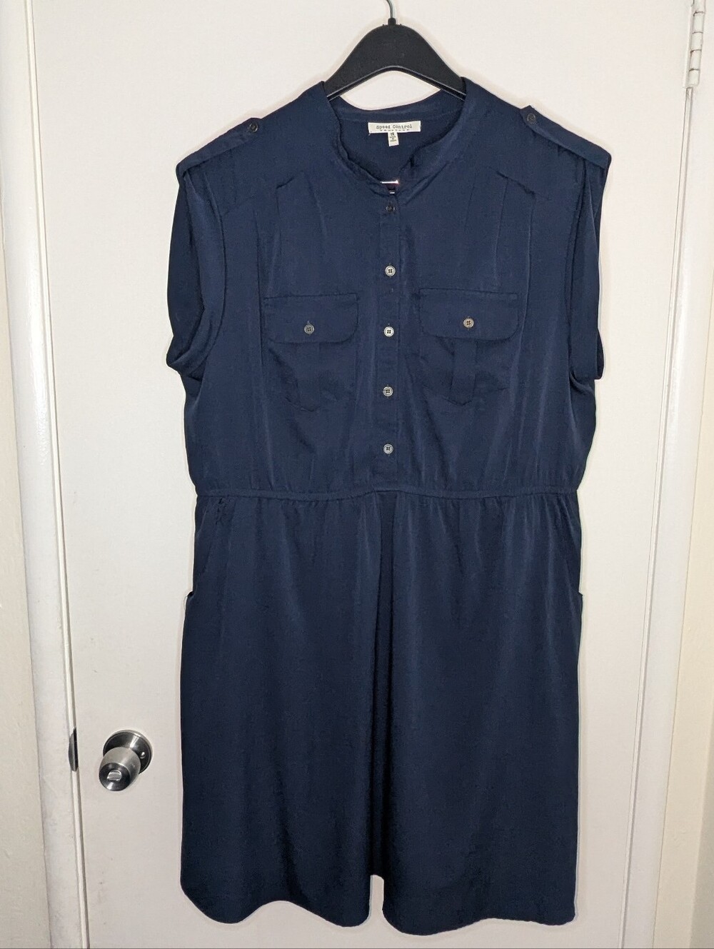 Speed Control NY Navy Blue Utility Shirt Dress Button Up Elastic Waist Plus 1X